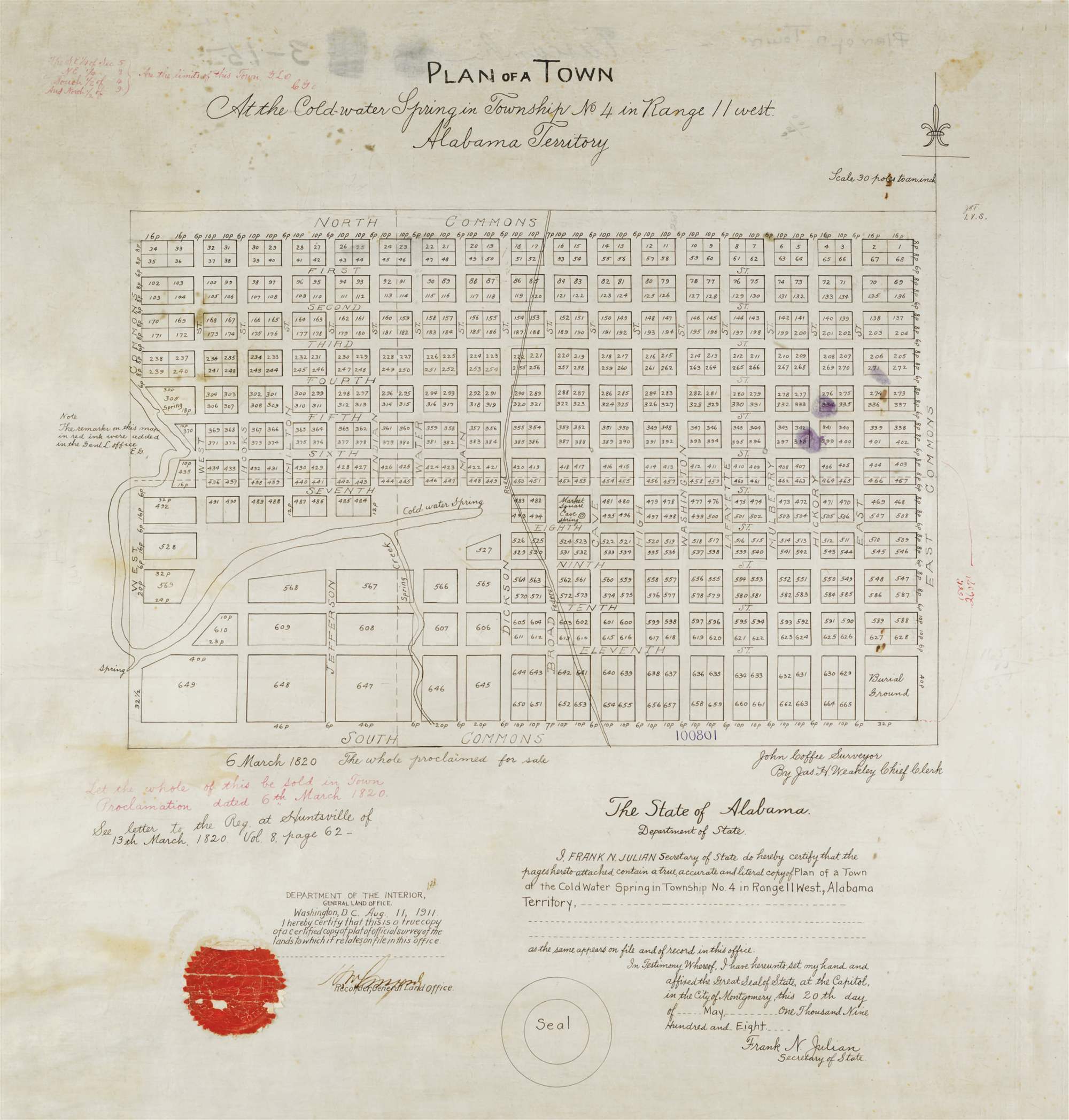 1820 Historic Map of Tuscumbia
